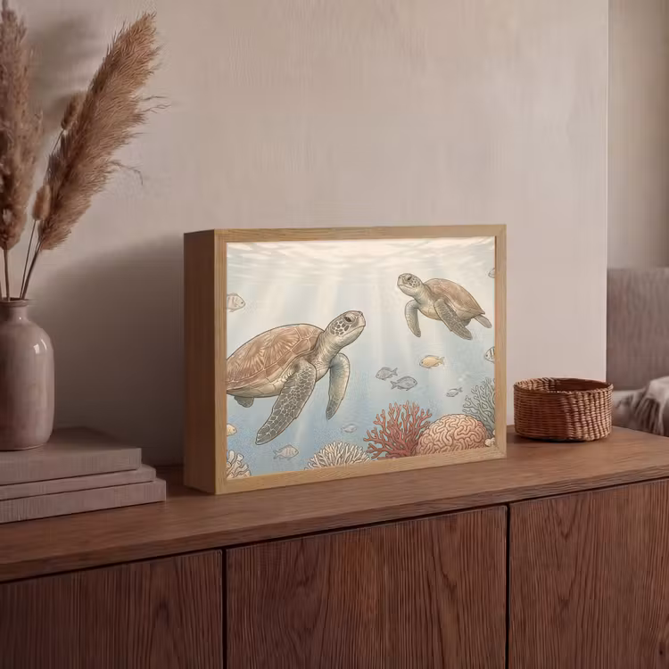 Schildpad - Onderwater - Natuur - Illustratie Light Box met batterij (Wandlamp) middel -sfeer2