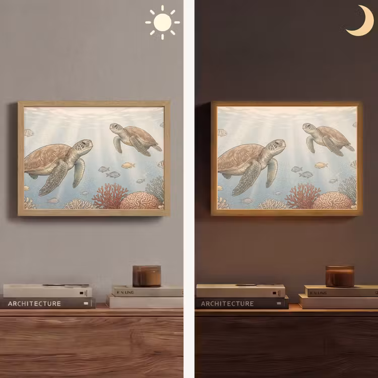 Schildpad - Onderwater - Natuur - Illustratie Light Box met batterij (Wandlamp) middel -sfeer3