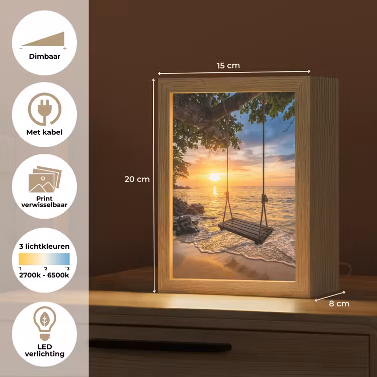 Schommel - Strand - Zonsondergang - Natuur - Oranje Light Box met kabel (Wandlamp) klein -USP_websiteoverzichtNL