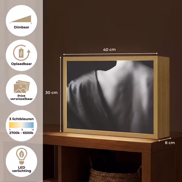 Schouder - Zijde - Rug - Zwart - Wit - Elegant Light Box met batterij (Wandlamp) middel -USP_websiteoverzichtNL