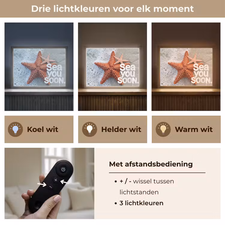 Sea you soon - Zeester - Zee Light Box met batterij (Wandlamp) middel -USP_lichtkleurNL
