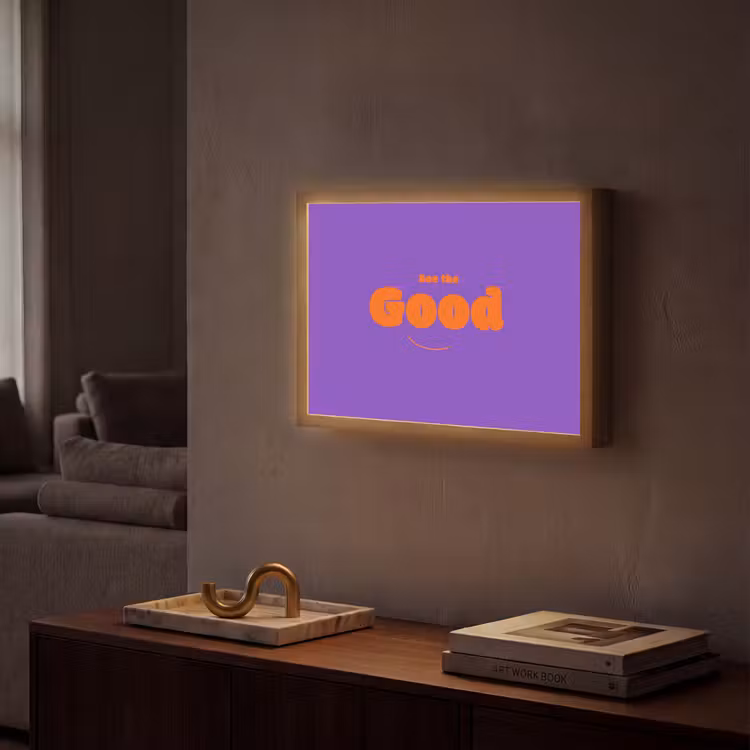 See the good - Oranje - Paars - Smiley Light Box met batterij (Wandlamp) middel -sfeer1