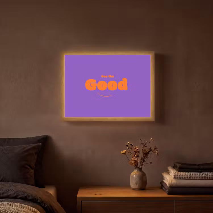 See the good - Oranje - Paars - Smiley Light Box met batterij (Wandlamp) middel -sfeer4