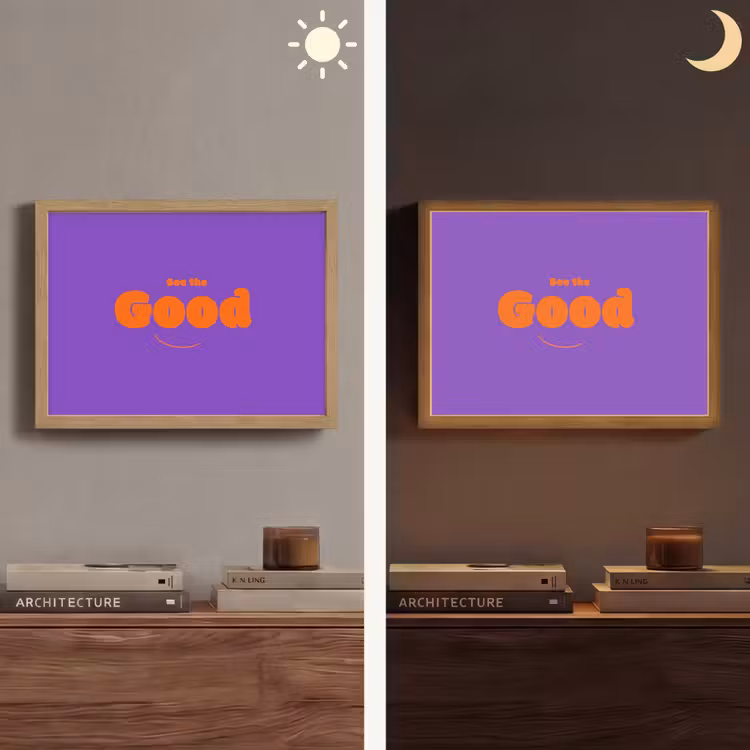See the good - Oranje - Paars - Smiley Light Box met batterij (Wandlamp) middel -sfeer3