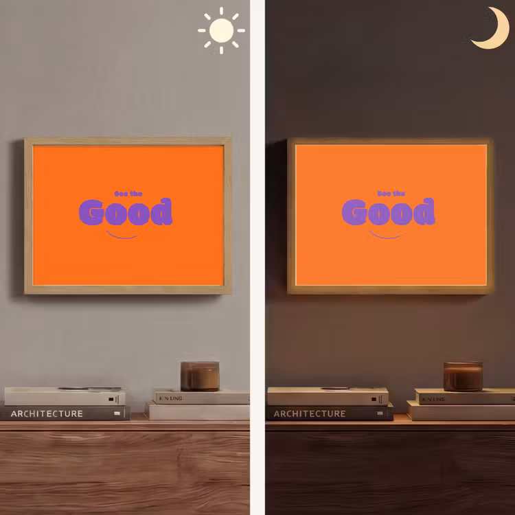 See the good - Paars - Oranje - Smiley Light Box met batterij (Wandlamp) middel -sfeer3