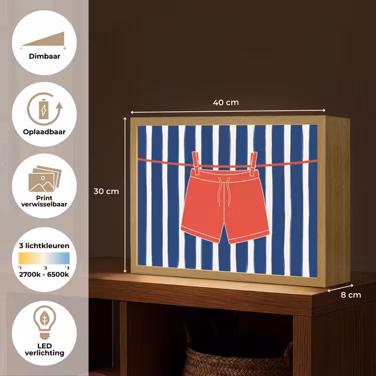 Shorts - Waslijn - Zomer - Illustratie - Rood Light Box met batterij (Wandlamp) middel -USP_websiteoverzichtNL