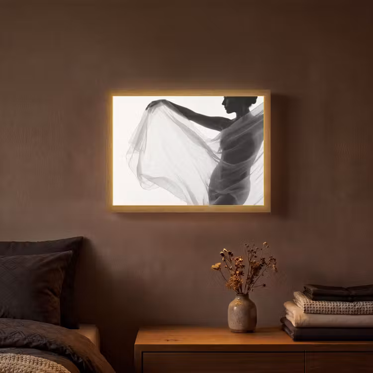 Silhouet - Sluier - Vormen - Zwart - Wit - Sensueel Light Box met batterij (Wandlamp) middel -sfeer4