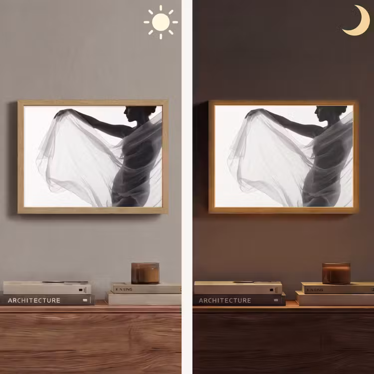 Silhouet - Sluier - Vormen - Zwart - Wit - Sensueel Light Box met batterij (Wandlamp) middel -sfeer3