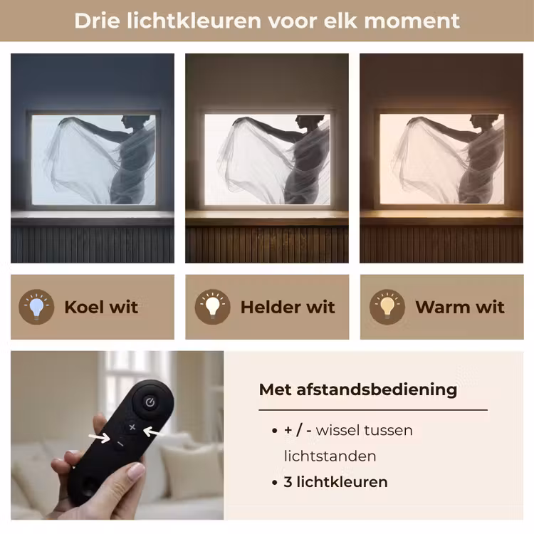 Silhouet - Sluier - Vormen - Zwart - Wit - Sensueel Light Box met batterij (Wandlamp) middel -USP_lichtkleurNL
