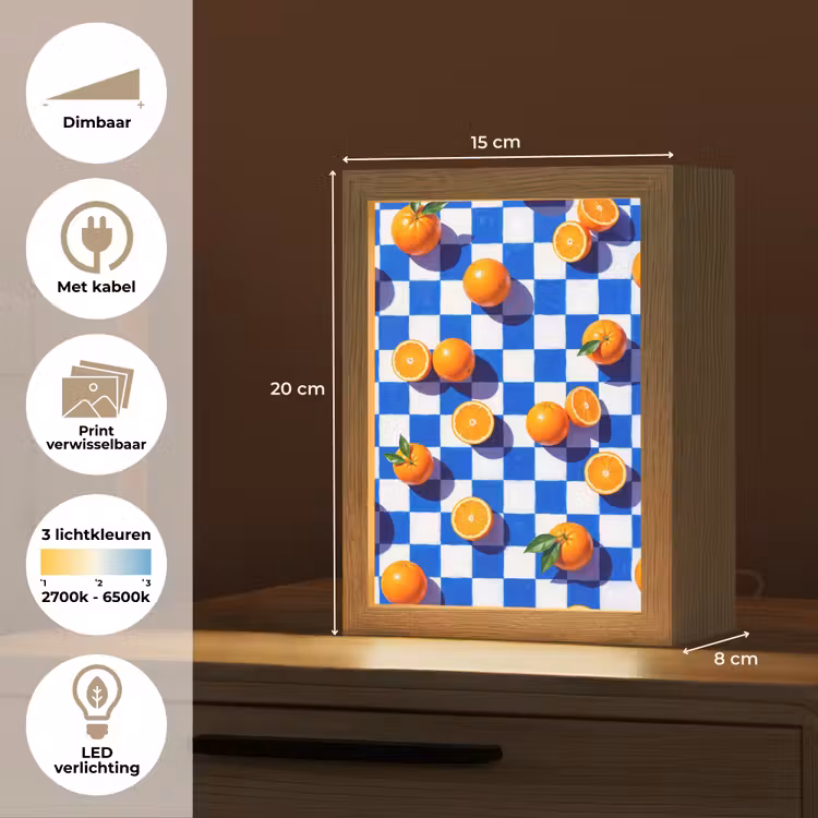 Lightbox - Wandlamp - Sinaasappel - Geruit - Eten - Sinaasappel - Geruit - Eten Light Box met kabel (Wandlamp) klein