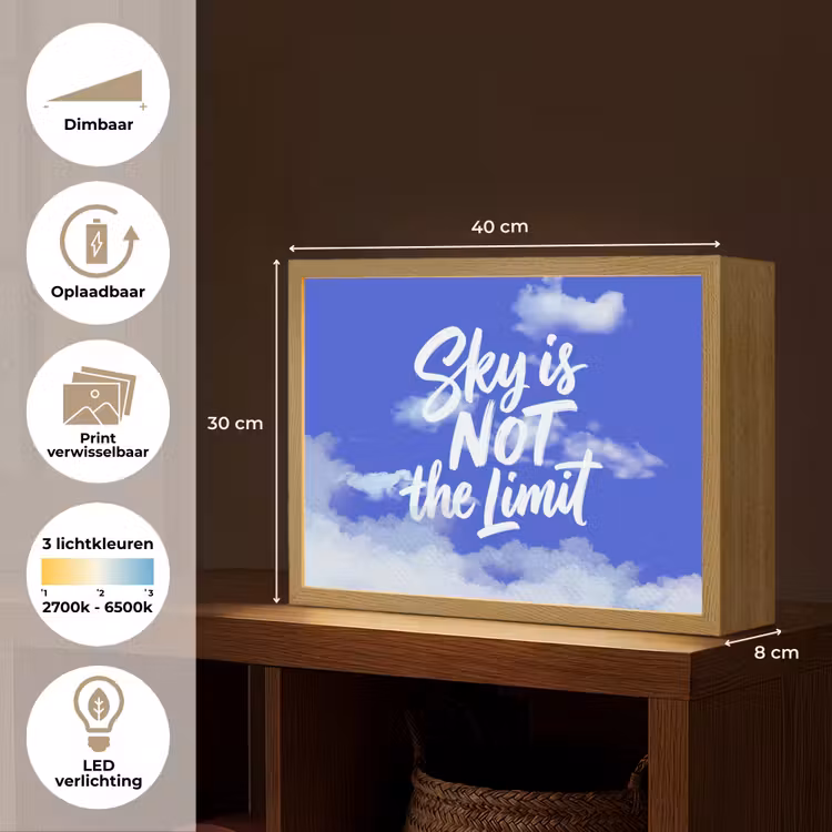 Sky is not the limit - Blauwe lucht - Wolken Light Box met batterij (Wandlamp) middel -USP_websiteoverzichtNL
