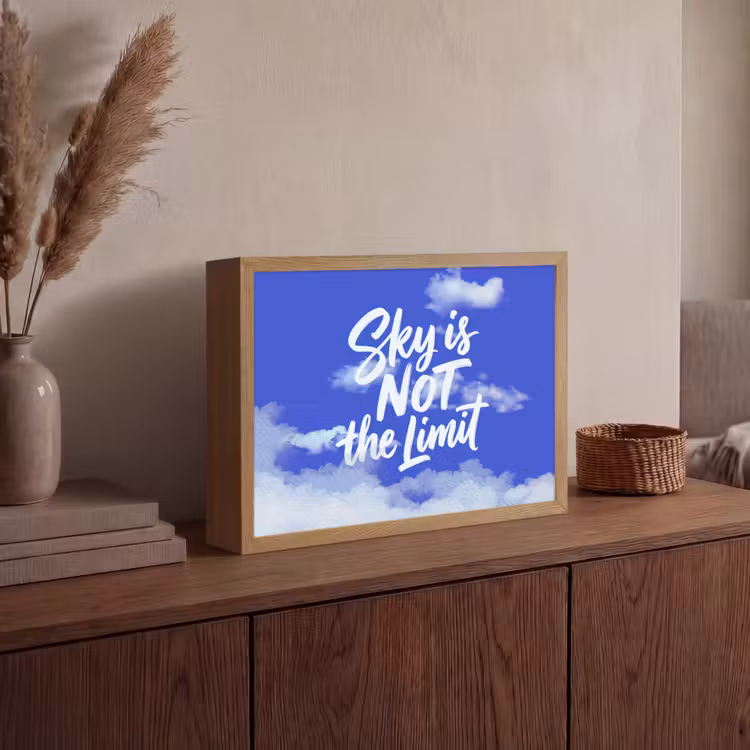 Sky is not the limit - Blauwe lucht - Wolken Light Box met batterij (Wandlamp) middel -sfeer2