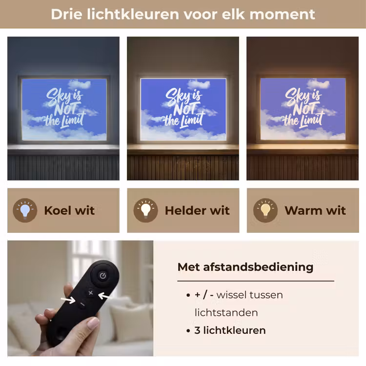 Sky is not the limit - Blauwe lucht - Wolken Light Box met batterij (Wandlamp) middel -USP_lichtkleurNL