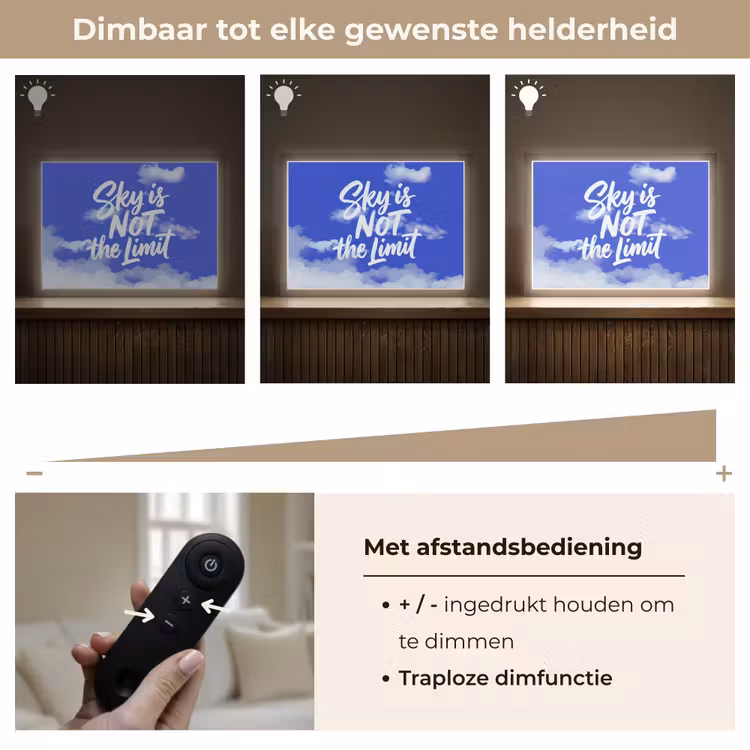 Sky is not the limit - Blauwe lucht - Wolken Light Box met batterij (Wandlamp) middel -USP_dimbaarNL