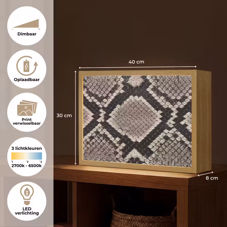 Slangenleer - Patroon - Beige Light Box met batterij (Wandlamp) middel -USP_websiteoverzichtNL
