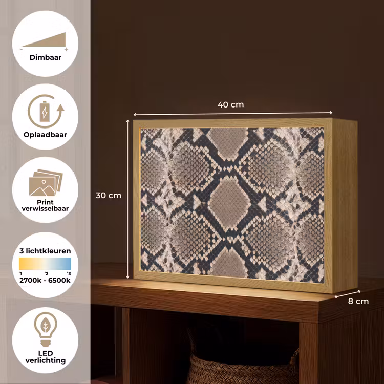 Slangenprint - Python - Bruin Light Box met batterij (Wandlamp) middel -USP_websiteoverzichtNL
