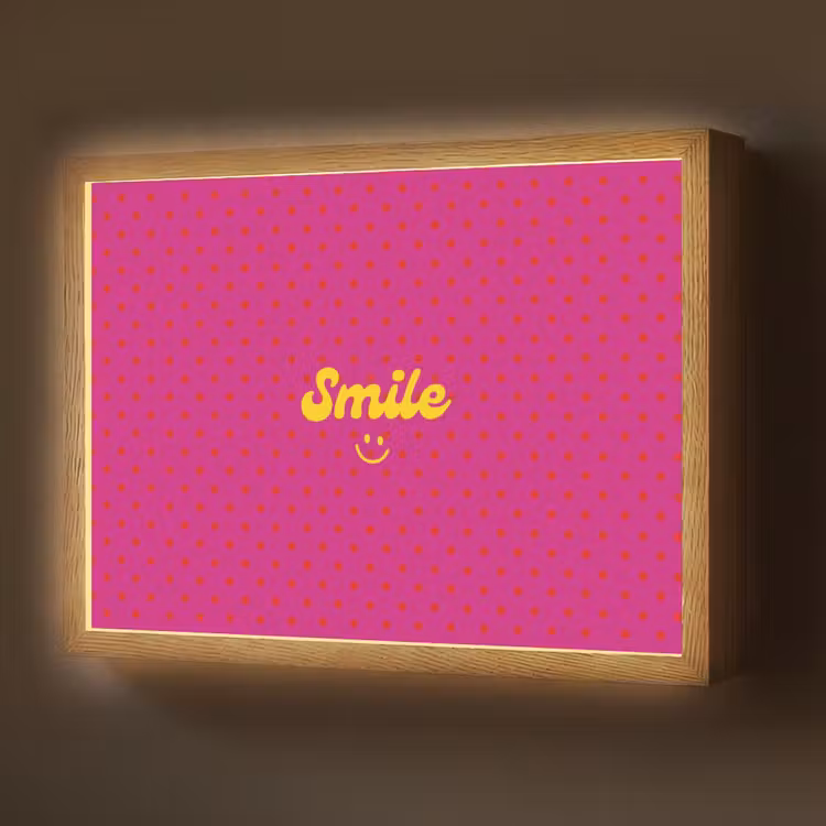 Smile - Stippen - Geel - Smiley - Roze Light Box met batterij (Wandlamp) middel -z3d_website