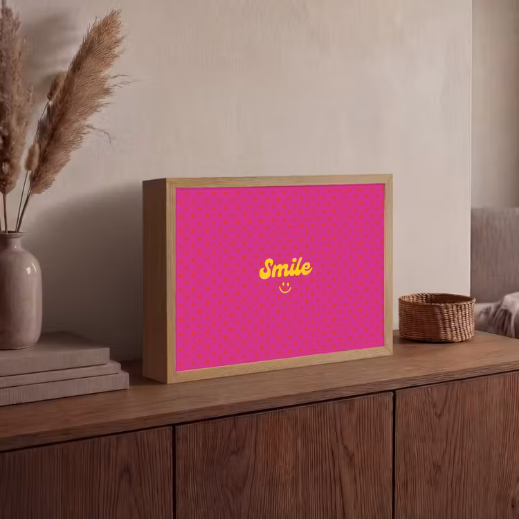 Smile - Stippen - Roze Light Box met batterij (Wandlamp) middel -sfeer2