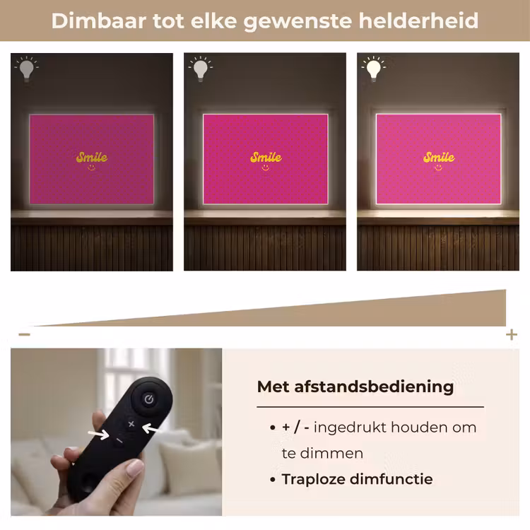 Smile - Stippen - Roze Light Box met batterij (Wandlamp) middel -USP_dimbaarNL