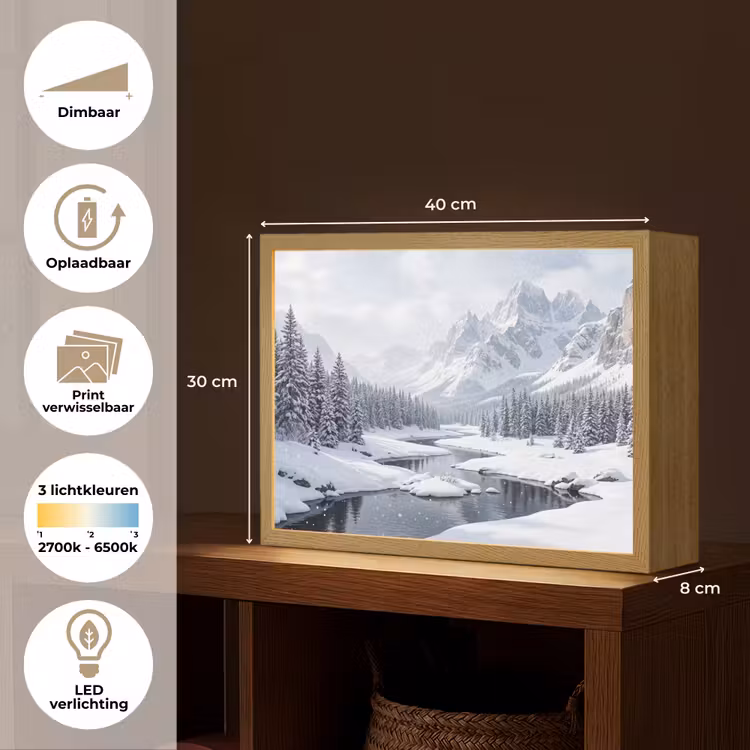 Sneeuwlandschap - Bergen - Rivier - Winter Light Box met batterij (Wandlamp) middel -USP_websiteoverzichtNL