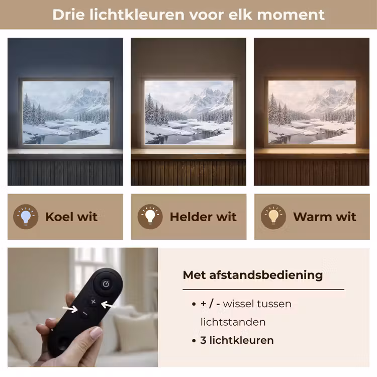 Sneeuwlandschap - Bergen - Rivier - Winter Light Box met batterij (Wandlamp) middel -USP_lichtkleurNL