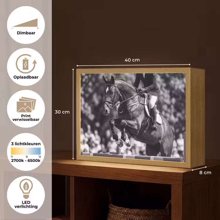 Springen - Paard - Zwart - Wit Light Box met batterij (Wandlamp) middel -USP_websiteoverzichtNL