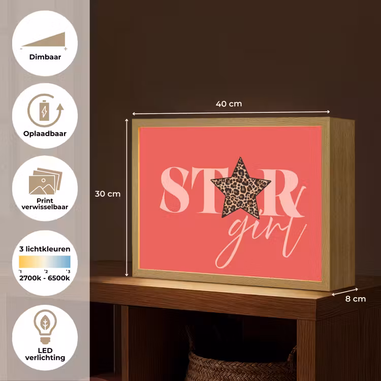 Star girl - Rood - Panter - Ster Light Box met batterij (Wandlamp) middel -USP_websiteoverzichtNL
