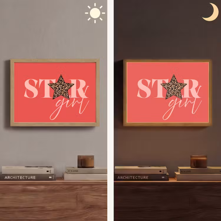 Star girl - Rood - Panter - Ster Light Box met batterij (Wandlamp) middel -sfeer3