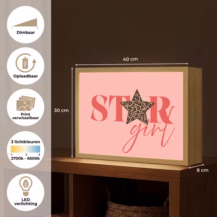 Star girl - Roze - Panter - Ster Light Box met batterij (Wandlamp) middel -USP_websiteoverzichtNL