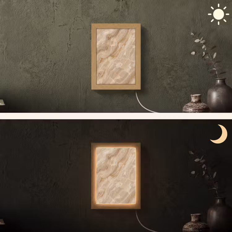 Steen - Ader - Natuur - Modern - Beige Light Box met kabel (Wandlamp) klein -sfeer3