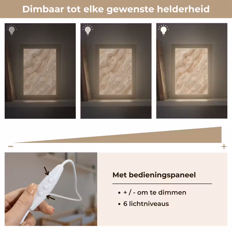 Steen - Ader - Natuur - Modern - Beige Light Box met kabel (Wandlamp) klein -USP_dimbaarNL