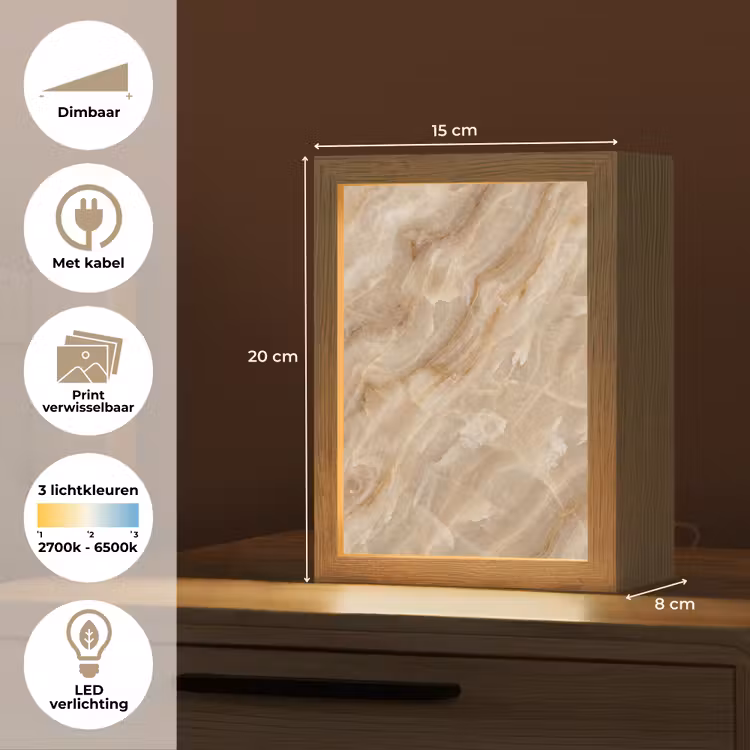 Steen - Ader - Natuur - Modern - Beige Light Box met kabel (Wandlamp) klein -USP_websiteoverzichtNL