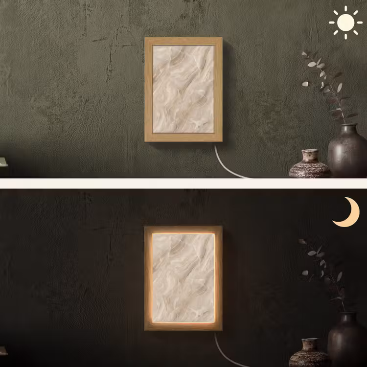 Steen - Golvend - Abstract - Beige Light Box met kabel (Wandlamp) klein -sfeer3