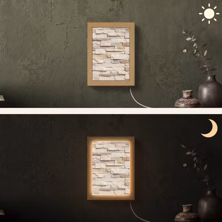 Steen - Muur - Textuur - Rustiek - Beige Light Box met kabel (Wandlamp) klein -sfeer3