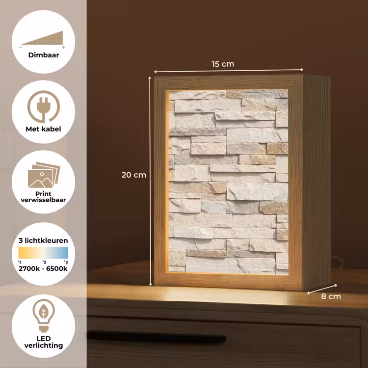 Steen - Muur - Textuur - Rustiek - Beige Light Box met kabel (Wandlamp) klein -USP_websiteoverzichtNL