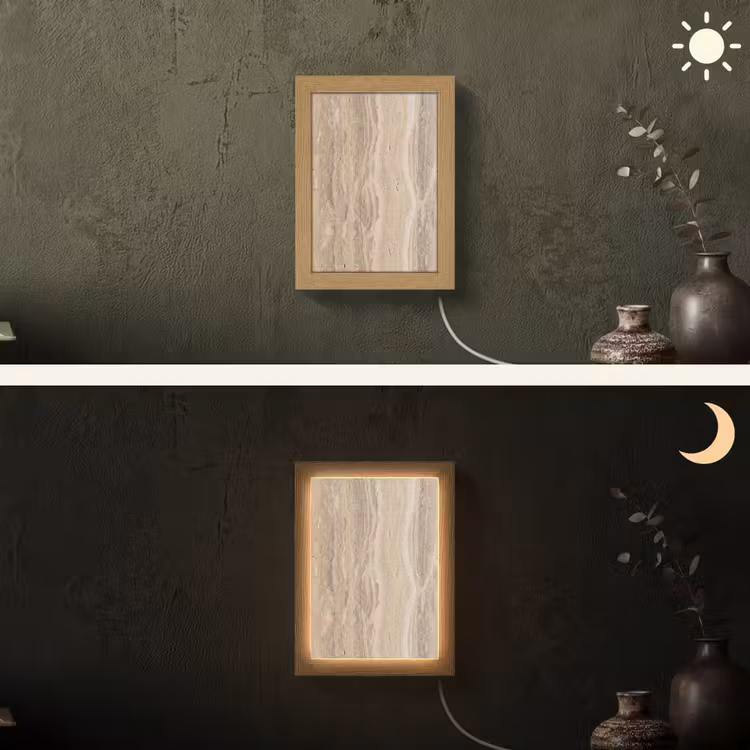 Steen - Patroon - Textuur - Natuurlijk - Beige Light Box met kabel (Wandlamp) klein -sfeer3