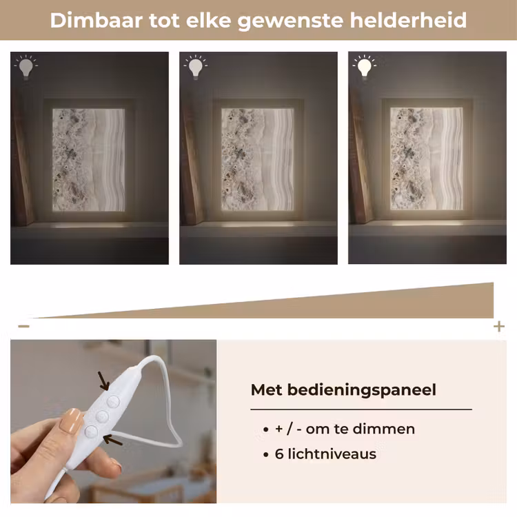Steen - Textuur - Abstract - Beige - Wit Light Box met kabel (Wandlamp) klein -USP_dimbaarNL