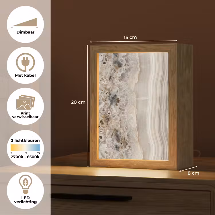 Steen - Textuur - Abstract - Beige - Wit Light Box met kabel (Wandlamp) klein -USP_websiteoverzichtNL