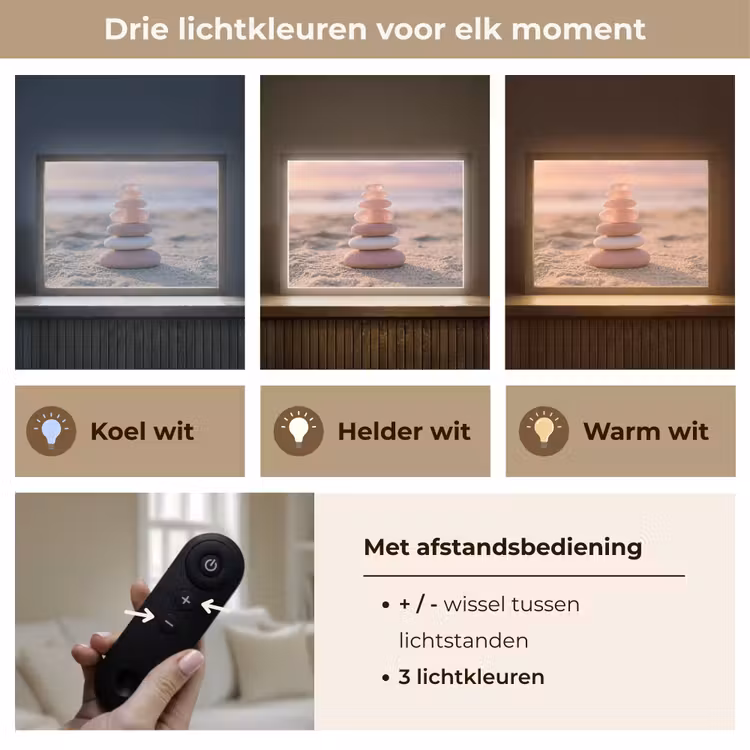 Stenen - Zand - Roze Light Box met batterij (Wandlamp) middel -USP_lichtkleurNL