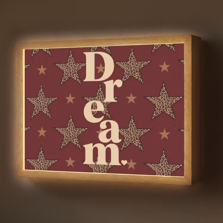 Sterren - Luipaardprint - Dream - Bordeaux Light Box met batterij (Wandlamp) middel -z3d_website