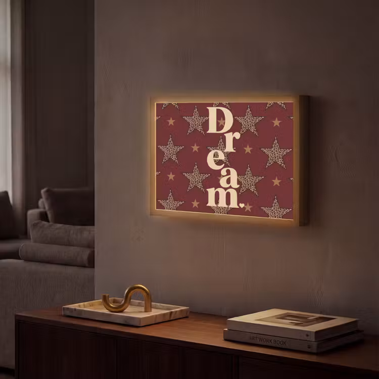 Sterren - Luipaardprint - Dream - Bordeaux Light Box met batterij (Wandlamp) middel -sfeer1