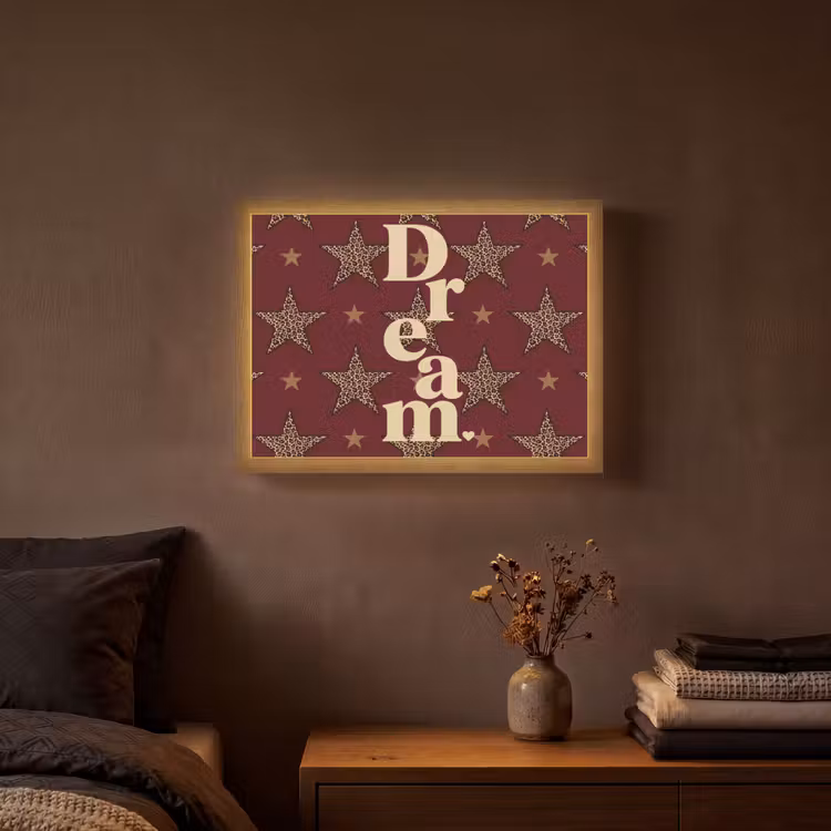 Sterren - Luipaardprint - Dream - Bordeaux Light Box met batterij (Wandlamp) middel -sfeer4
