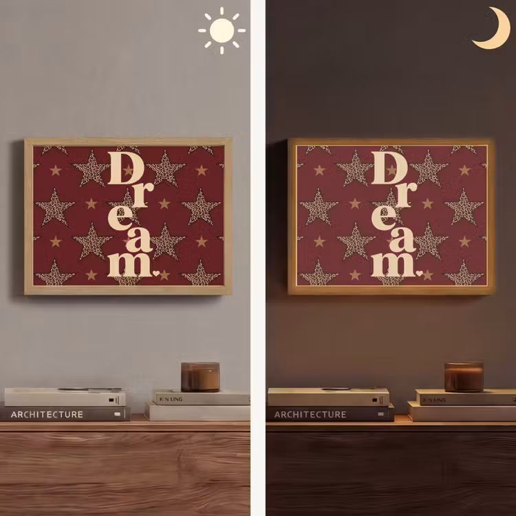 Sterren - Luipaardprint - Dream - Bordeaux Light Box met batterij (Wandlamp) middel -sfeer3