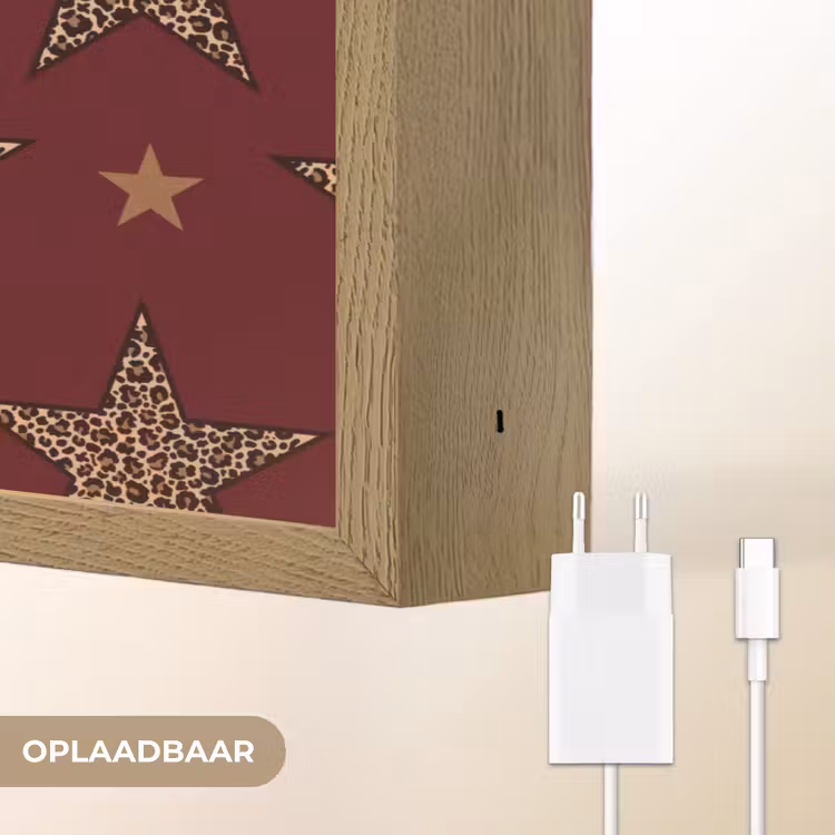 Sterren - Luipaardprint - Dream - Bordeaux Light Box met batterij (Wandlamp) middel -USP_websiteoplaadbaarNL