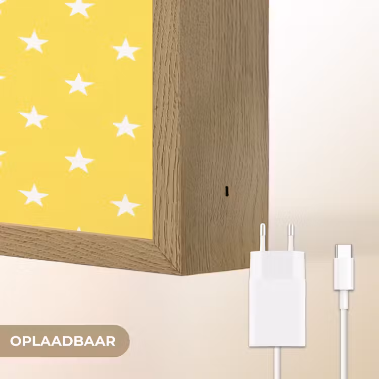 Sterren - Patroon - Minimalistisch - Geel Light Box met batterij (Wandlamp) middel 907 -USP_websiteoplaadbaarNL