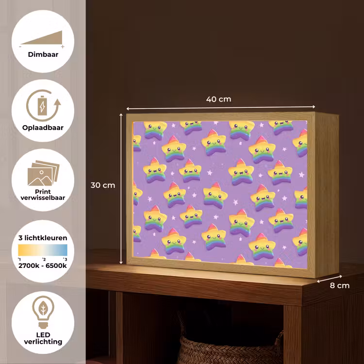 Sterren - Regenboog - Paars Light Box met batterij (Wandlamp) middel 907 -USP_websiteoverzichtNL