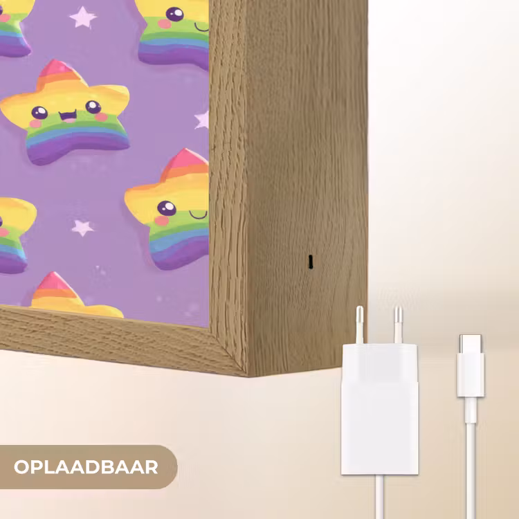 Sterren - Regenboog - Paars Light Box met batterij (Wandlamp) middel 907 -USP_websiteoplaadbaarNL