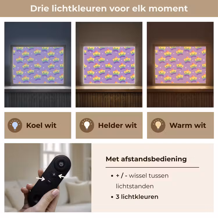 Sterren - Regenboog - Paars Light Box met batterij (Wandlamp) middel 907 -USP_lichtkleurNL