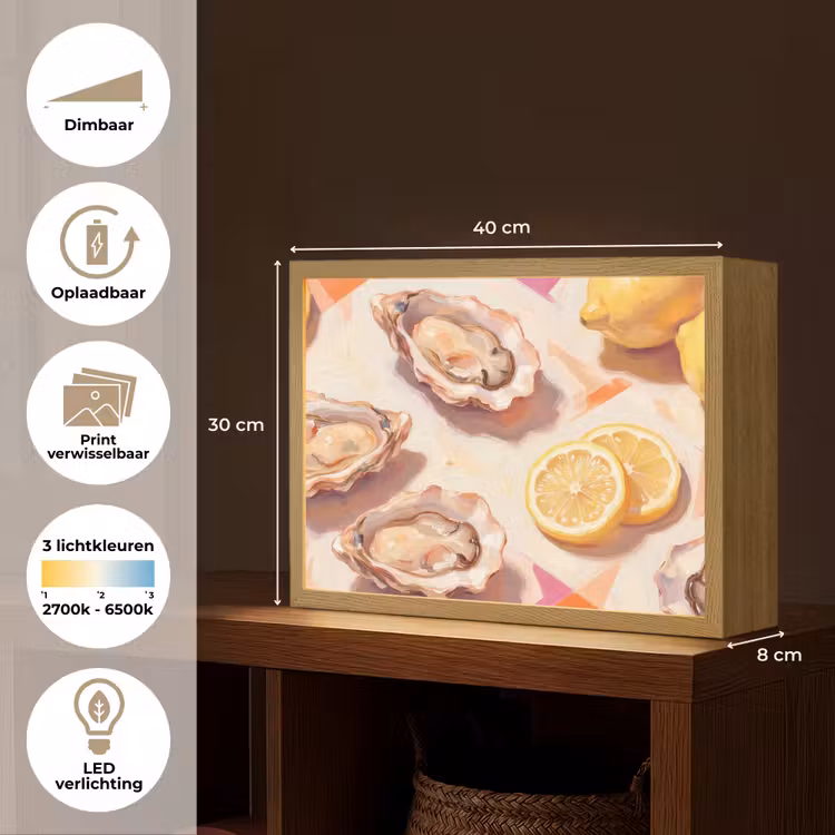 Stilleven - Citroenen - Oesters - Abstract - Oranje Light Box met batterij (Wandlamp) middel -USP_websiteoverzichtNL