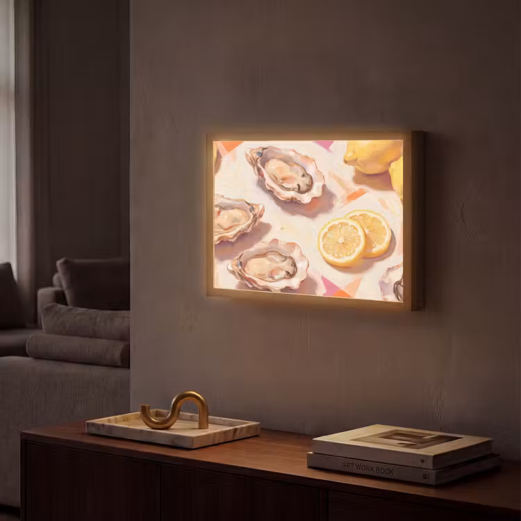 Stilleven - Citroenen - Oesters - Abstract - Oranje Light Box met batterij (Wandlamp) middel -sfeer1